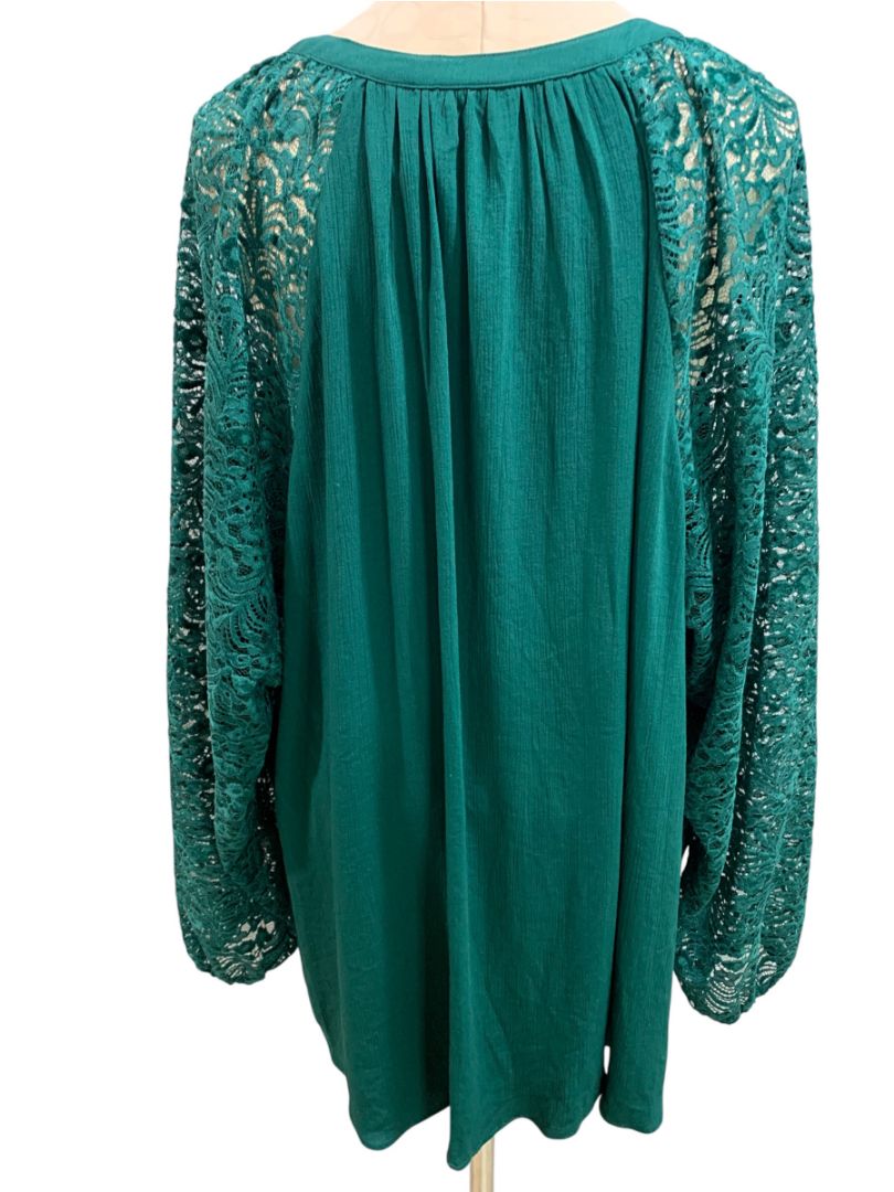 Size 4X Torrid Womens New Emerald Green Lace Sleeve Blouse V-Neck