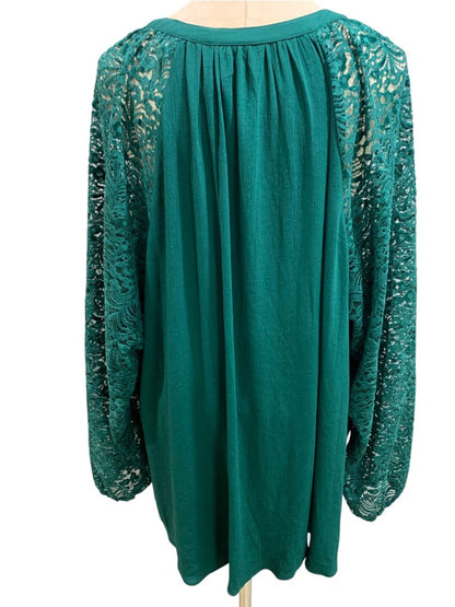 Size 4X Torrid Womens New Emerald Green Lace Sleeve Blouse V-Neck