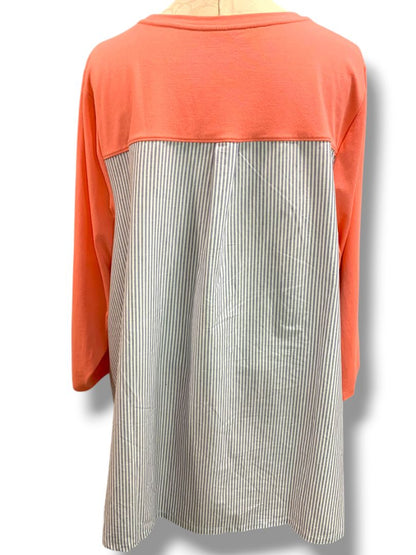 Size 3X Joan Rivers Womens Plus Size Shirt Peach Mixed Fabric Striped Soft