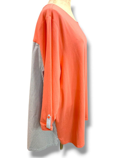 Size 3X Joan Rivers Womens Plus Size Shirt Peach Mixed Fabric Striped Soft
