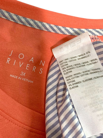 Size 3X Joan Rivers Womens Plus Size Shirt Peach Mixed Fabric Striped Soft