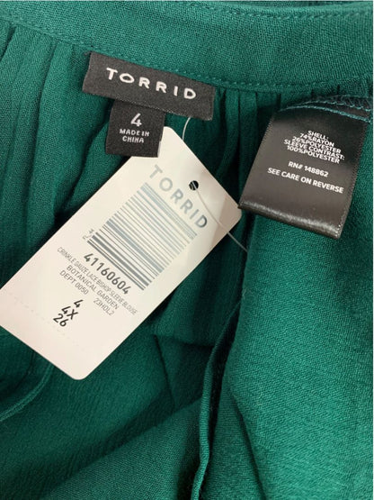 Size 4X Torrid Womens New Emerald Green Lace Sleeve Blouse V-Neck