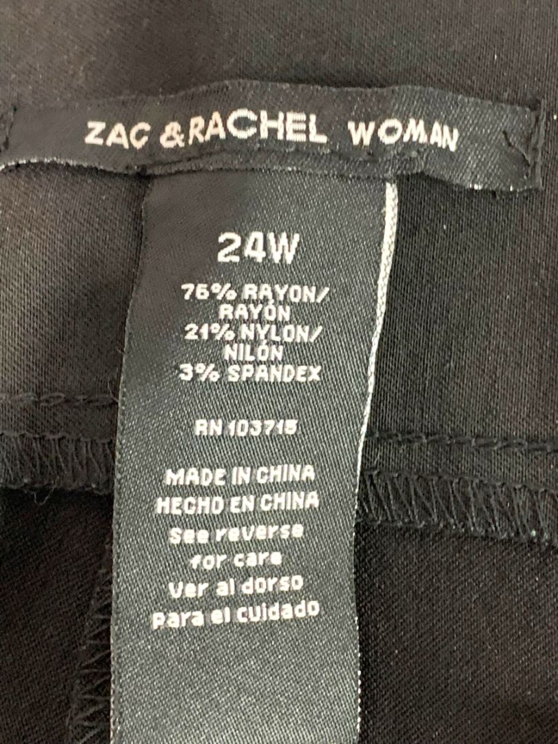Size 24W Zac & Rachel Woman New Black Slim Ankle Pull On Pants Plus Size