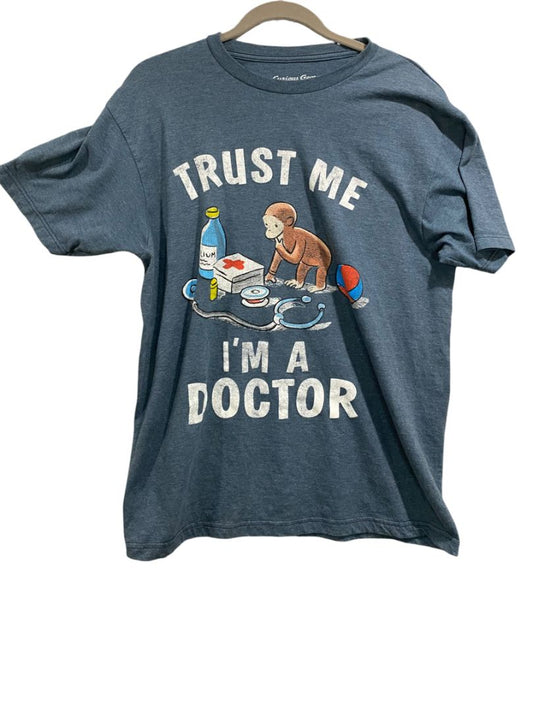 Large Curious George Tshirt Mens Trust Me I'm a Doctor Blue
