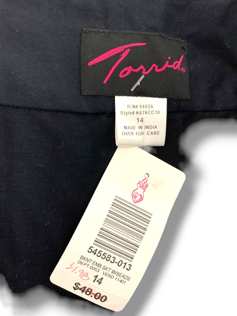 Size 14 Torrid New A-Line Sequin Embellished Black Skirt White Floral