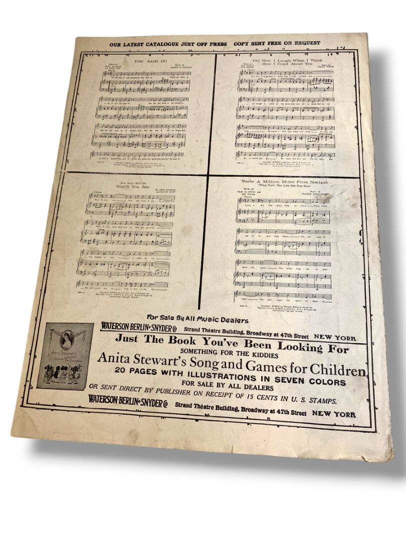 1920 Whistle and I'll Come to Meet You Sheet Music Cinderella on Broadway Atteridge