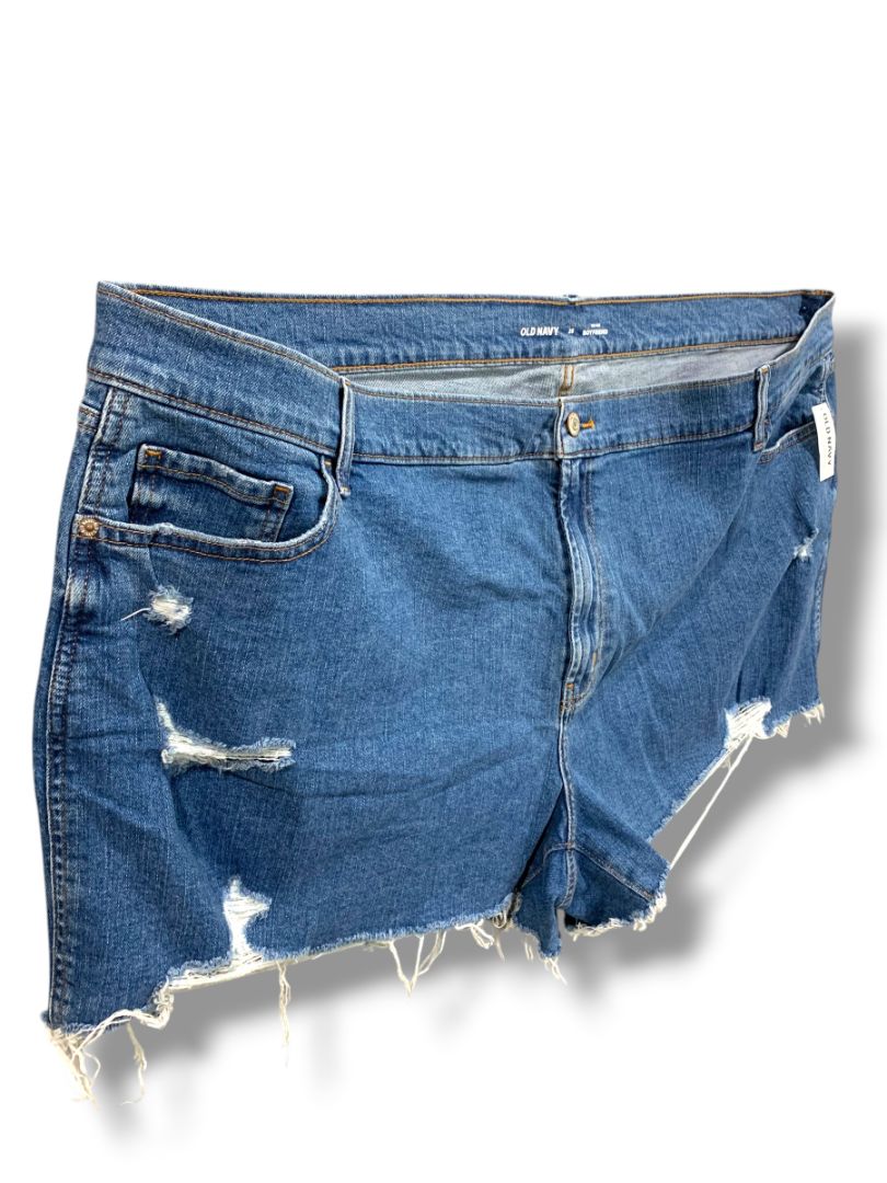 Size 26 Old Navy New Womens Plus Size Distressed Raw Hem Jean Shorts Mid-Rise Boyfriend