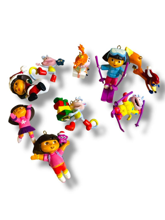 Set of 9 Mini Christmas Ornaments Dora the Explorer Vinyl 1.5"