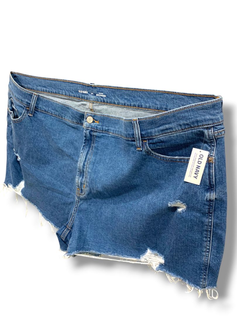 Size 26 Old Navy New Womens Plus Size Distressed Raw Hem Jean Shorts Mid-Rise Boyfriend