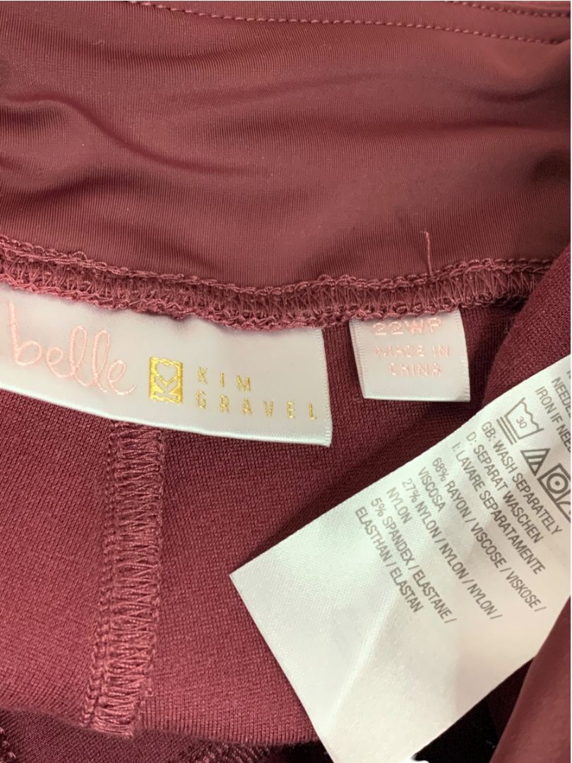 Size 22WP Belle by Kim Gravel Womens Burgundy Pull On Pants Ponte Knit