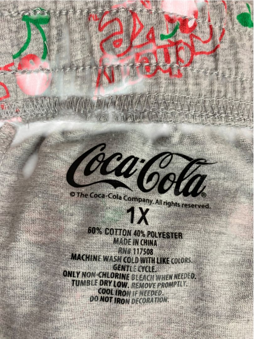 Size 1X Coca-Cola Womens New Heathered Gray PJ Lounge Pants Cherry Coke