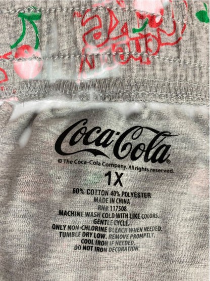 Size 1X Coca-Cola Womens New Heathered Gray PJ Lounge Pants Cherry Coke