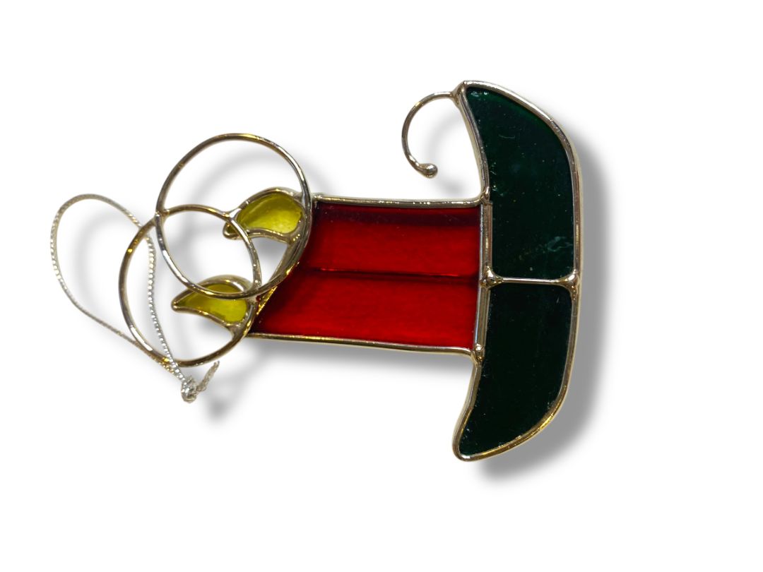 Stained Glass Christmas Ornament Red Green Candle 3.5"