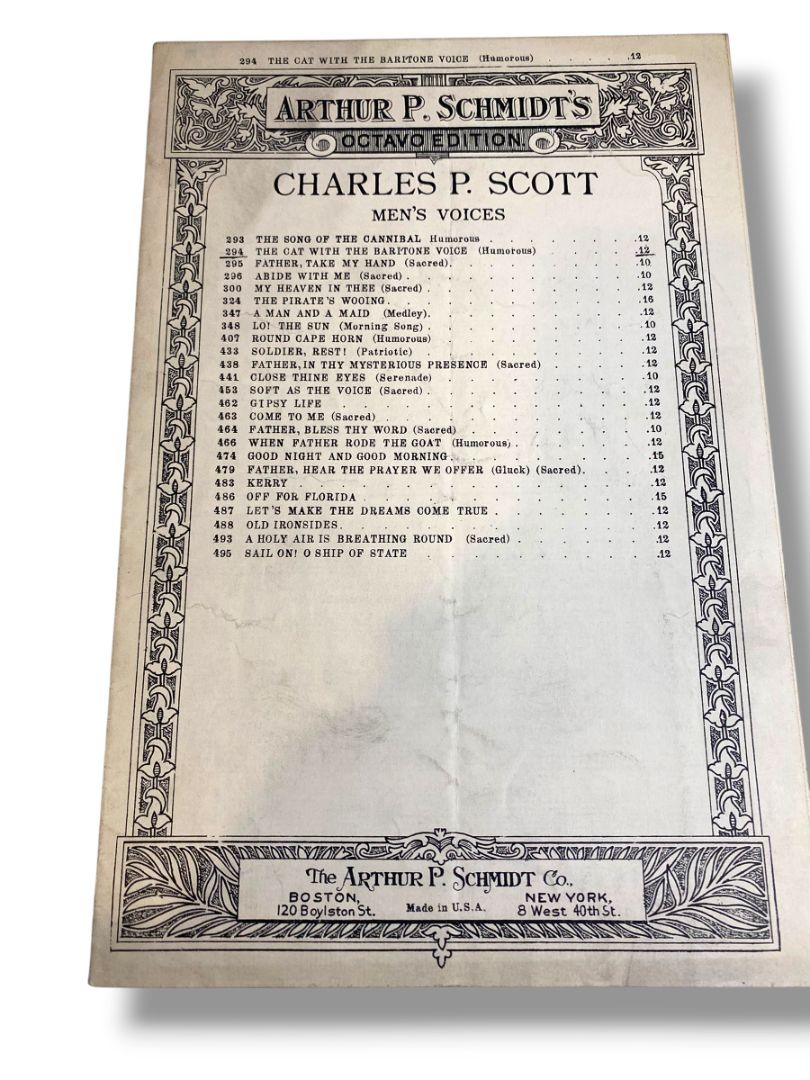 1931 Arthur P Schmidt's The Cat with the Baritone Voice Sheet Music