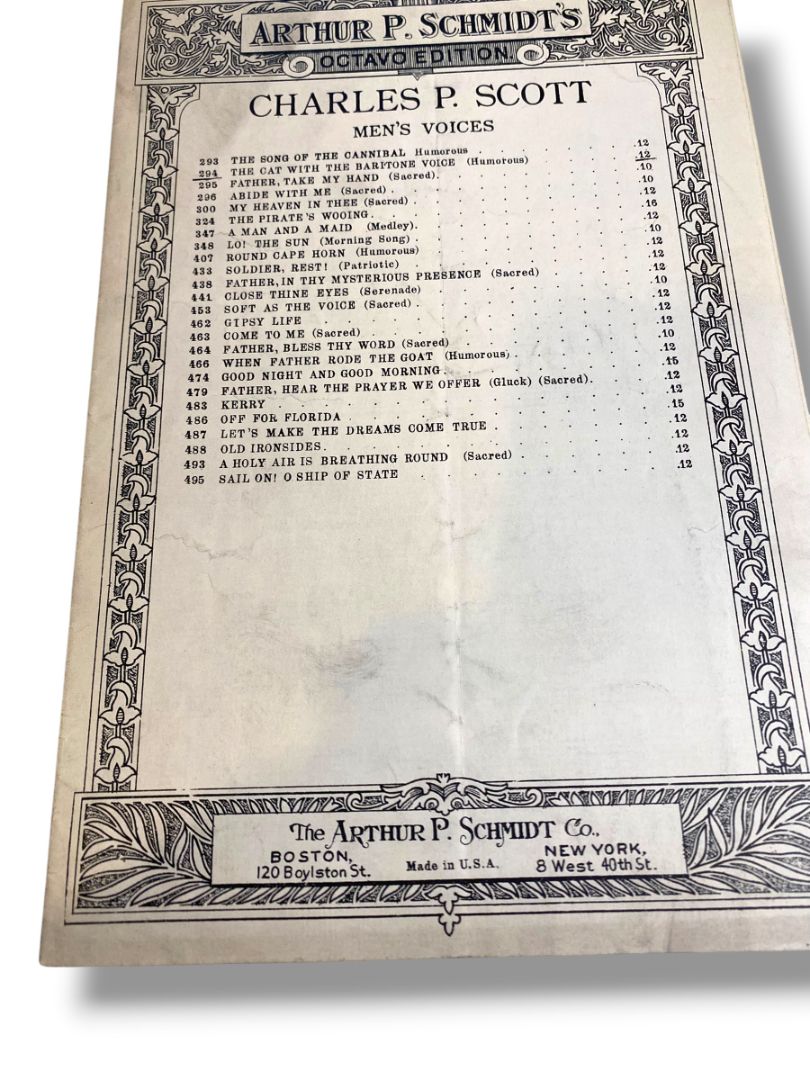 1931 Arthur P Schmidt's The Cat with the Baritone Voice Sheet Music