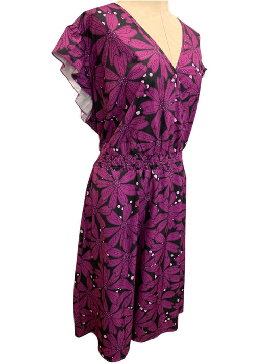 Size 26 Bloomchic New Purple Floral Pullover Dress V-Neck Pockets
