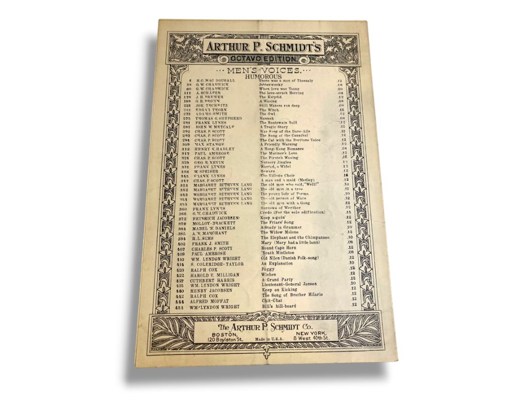 1931 Arthur P Schmidt's The Cat with the Baritone Voice Sheet Music