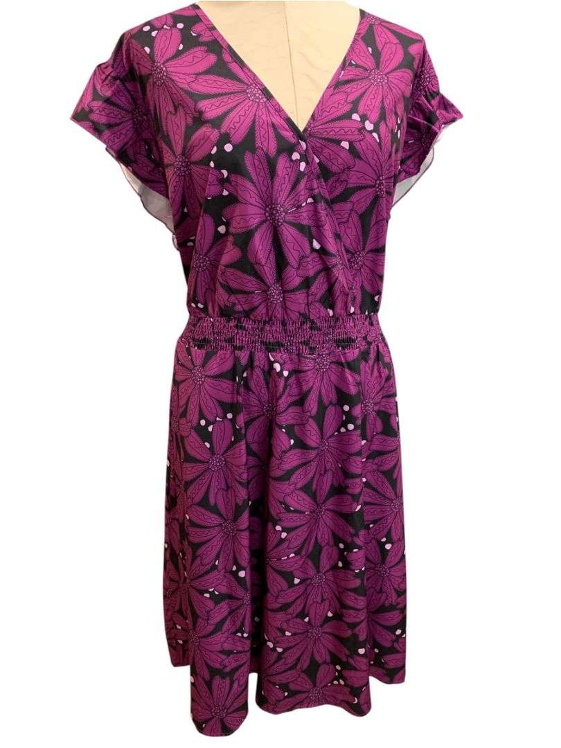 Size 26 Bloomchic New Purple Floral Pullover Dress V-Neck Pockets