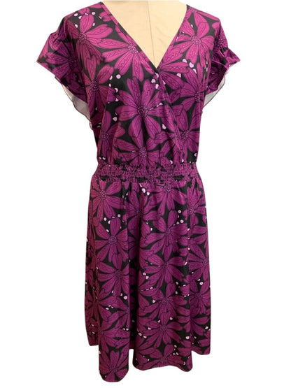 Size 26 Bloomchic New Purple Floral Pullover Dress V-Neck Pockets