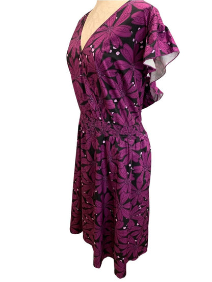 Size 26 Bloomchic New Purple Floral Pullover Dress V-Neck Pockets