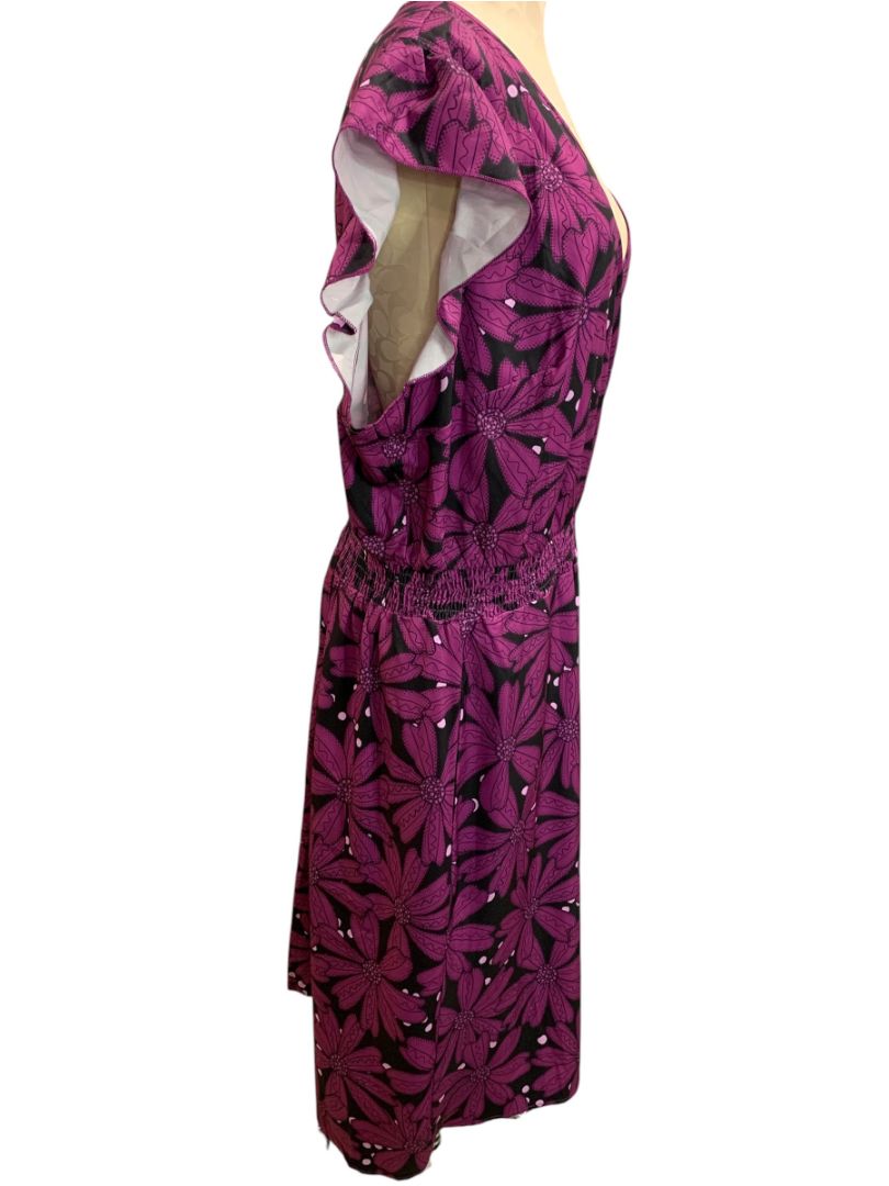 Size 26 Bloomchic New Purple Floral Pullover Dress V-Neck Pockets