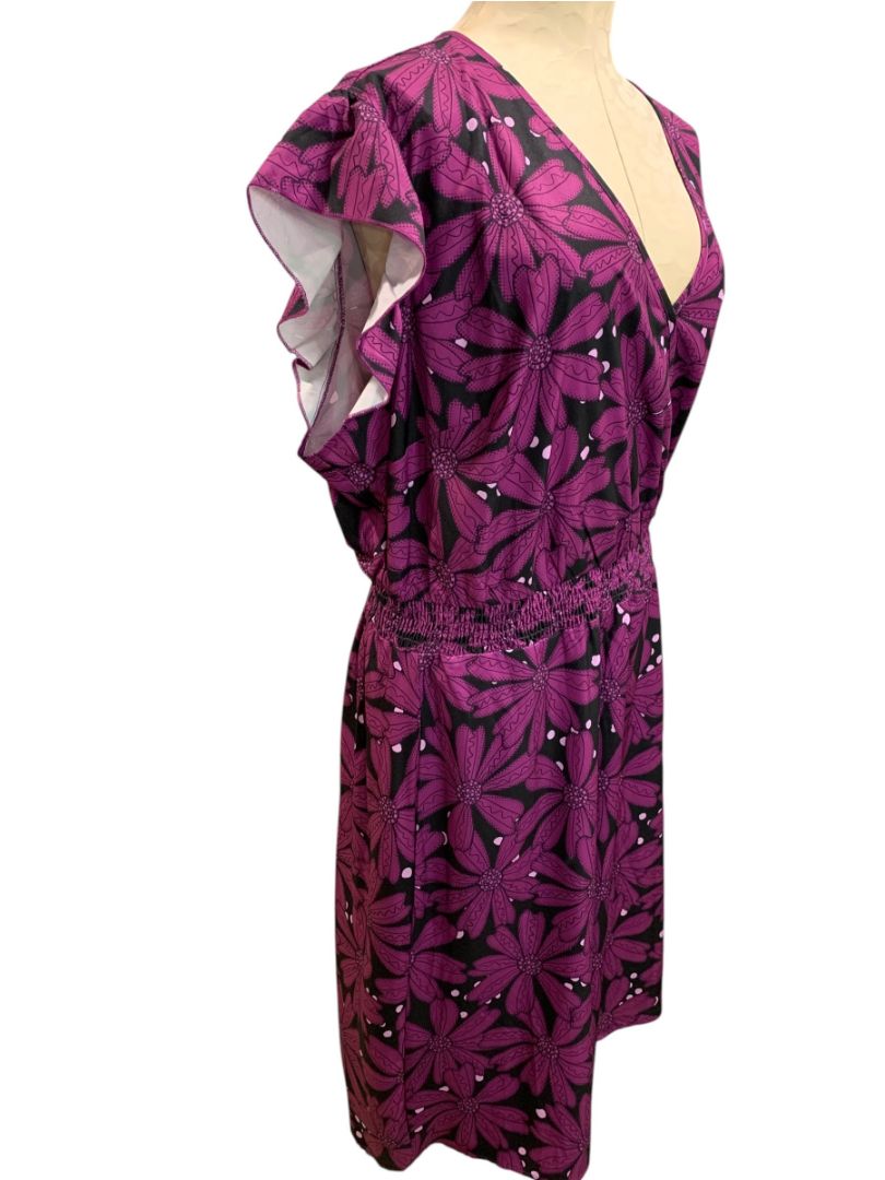 Size 26 Bloomchic New Purple Floral Pullover Dress V-Neck Pockets