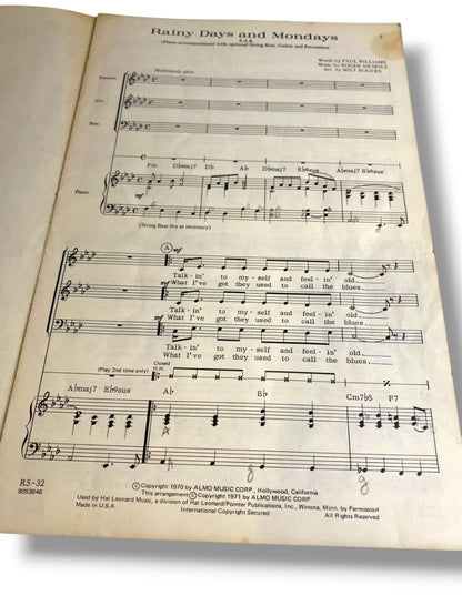 1970 Rainy Days and Mondays Hal Leonard Sheet Music Swing Choir Series R5-32