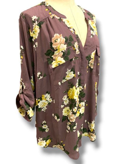 2X Torrid Harper New Womens Slightly Sheer Blouse Floral Roll Tab Sleeve