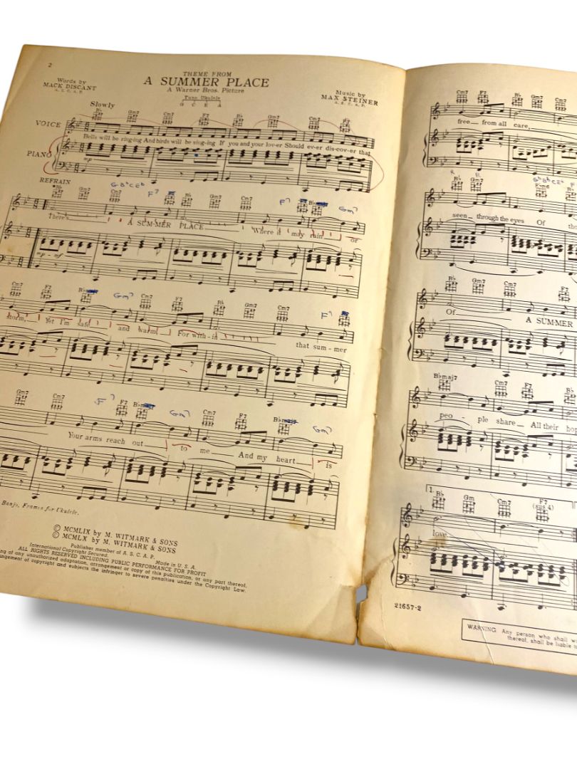 1959 Theme from A Summer Place Sheet Music Discanto Steiner M. Whitmark & Sons