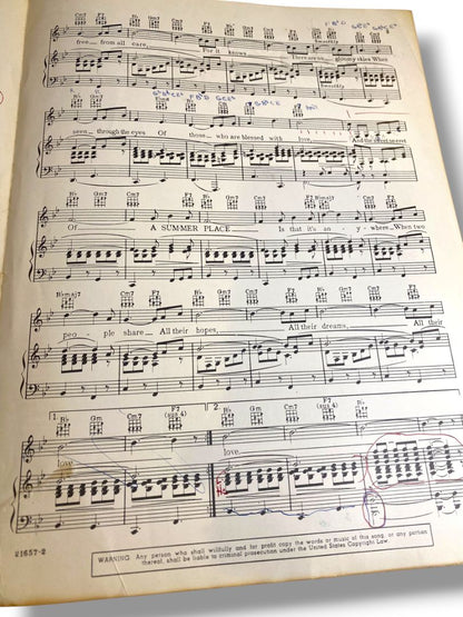 1959 Theme from A Summer Place Sheet Music Discanto Steiner M. Whitmark & Sons