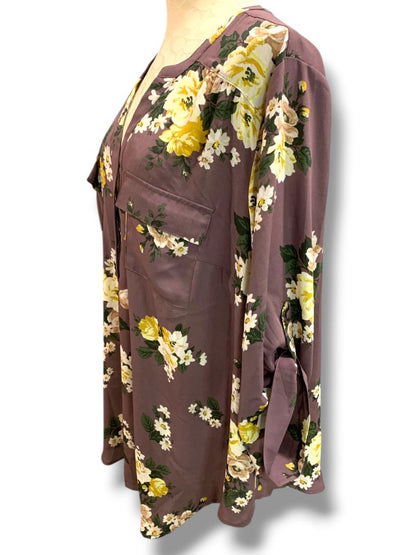 2X Torrid Harper New Womens Slightly Sheer Blouse Floral Roll Tab Sleeve