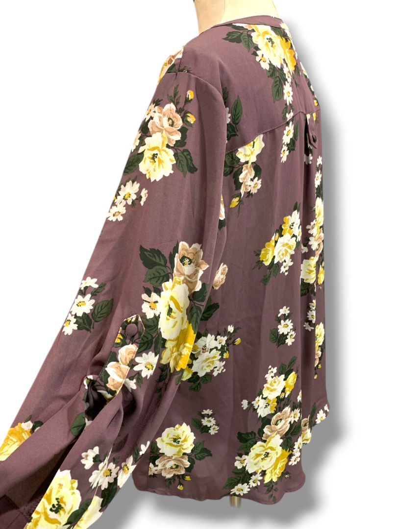 2X Torrid Harper New Womens Slightly Sheer Blouse Floral Roll Tab Sleeve