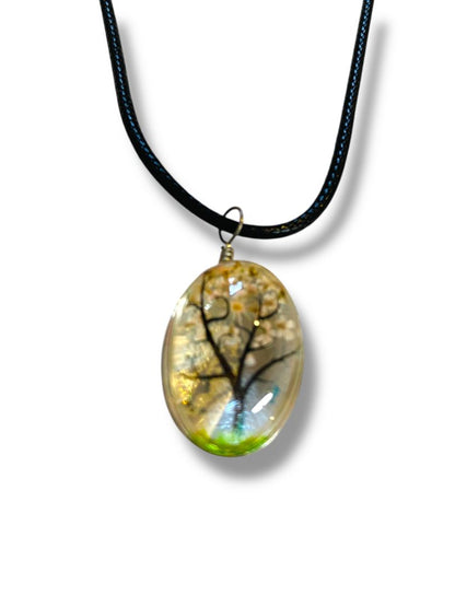 Rope Necklace Glass 1" Tree Pendant 17-19" Lobster Clasp