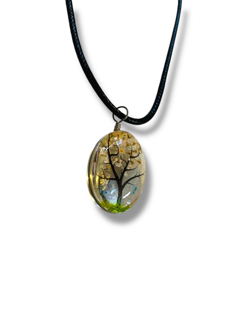 Rope Necklace Glass 1" Tree Pendant 17-19" Lobster Clasp