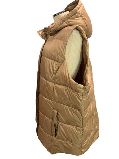 Size 3X Susan Graver Weekend Brown Winter Puffer Vest Detachable Hood Womens