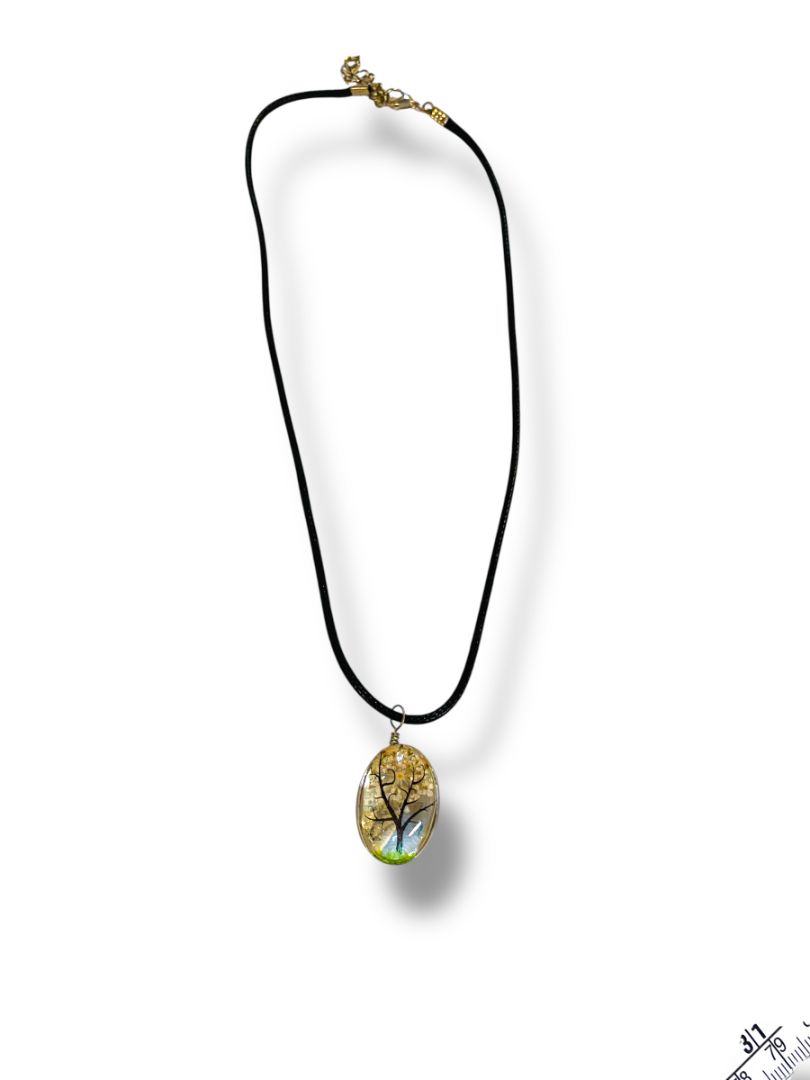 Rope Necklace Glass 1" Tree Pendant 17-19" Lobster Clasp