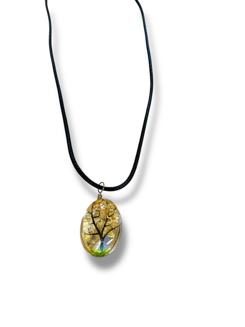 Rope Necklace Glass 1" Tree Pendant 17-19" Lobster Clasp