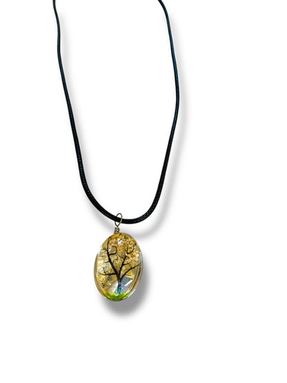 Rope Necklace Glass 1" Tree Pendant 17-19" Lobster Clasp