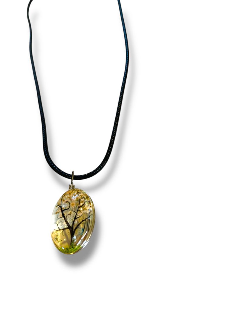 Rope Necklace Glass 1" Tree Pendant 17-19" Lobster Clasp