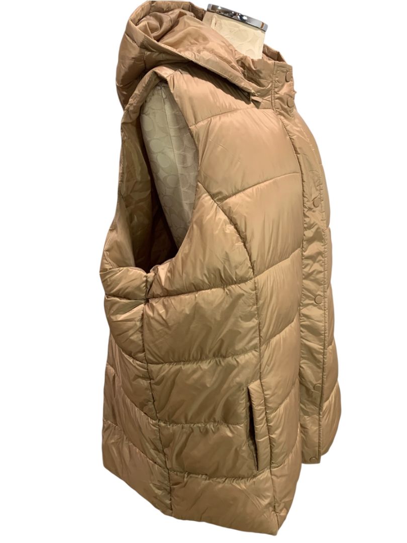 Size 3X Susan Graver Weekend Brown Winter Puffer Vest Detachable Hood Womens