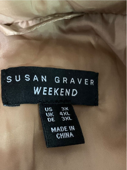 Size 3X Susan Graver Weekend Brown Winter Puffer Vest Detachable Hood Womens