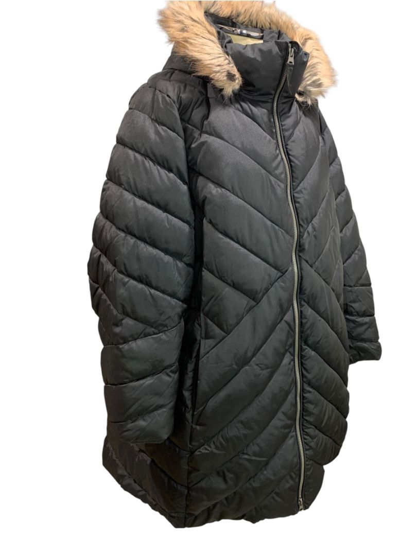 3X Lands End Womens Longline Puffer Parker Jacket Faux Fur Trim