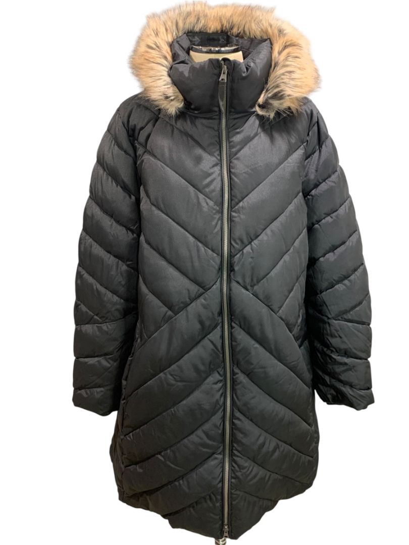 3X Lands End Womens Longline Puffer Parker Jacket Faux Fur Trim