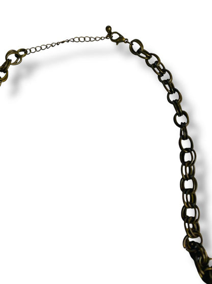 Boho Style Charm Necklace Antiqued Goldtone Leaf Heart 17-20"