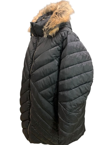 3X Lands End Womens Longline Puffer Parker Jacket Faux Fur Trim