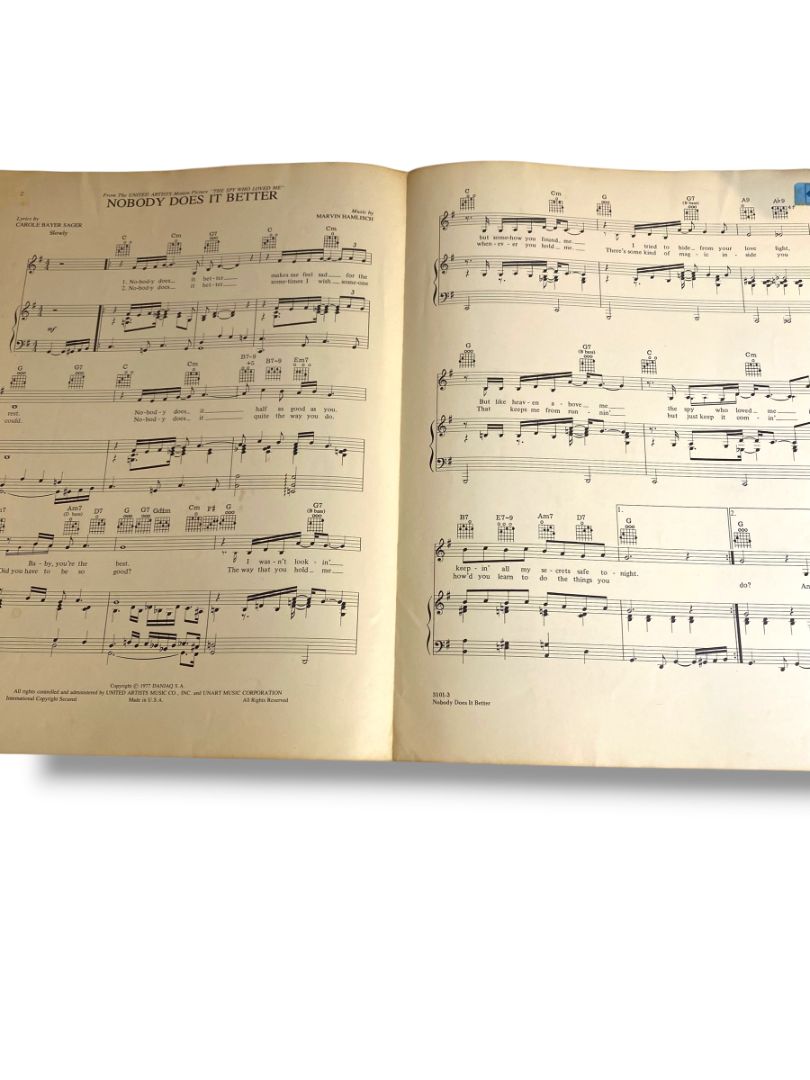 1977 Nobody Does it Better Sheet Music The Spy Who Loved Me Carly Simon