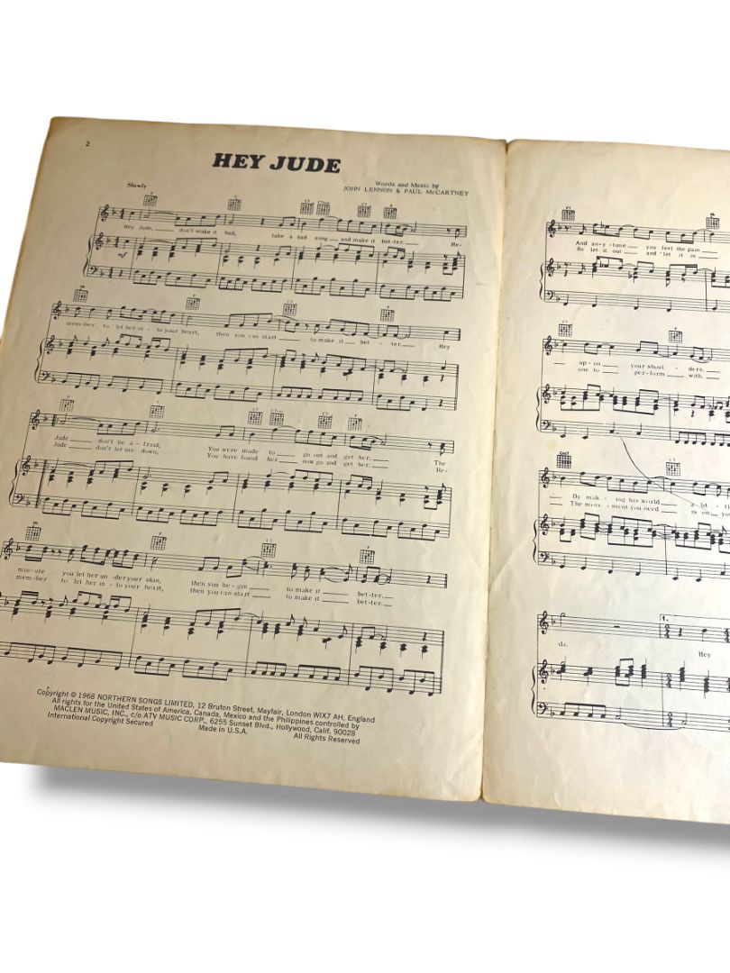 1968 Hey Jude Sheet Music John Lennon and Paul McCartney Maclen Music Inc