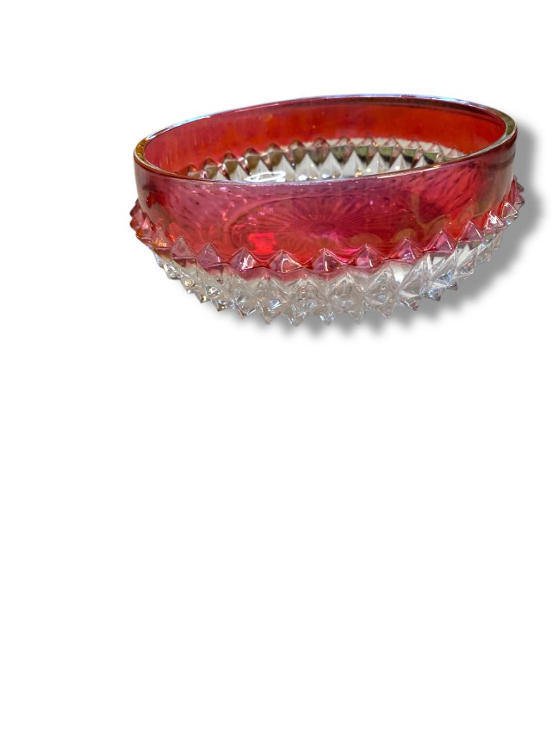Vintage Indiana Glass Diamond Point Ruby Red Flash Candy Dish Bowl 5"