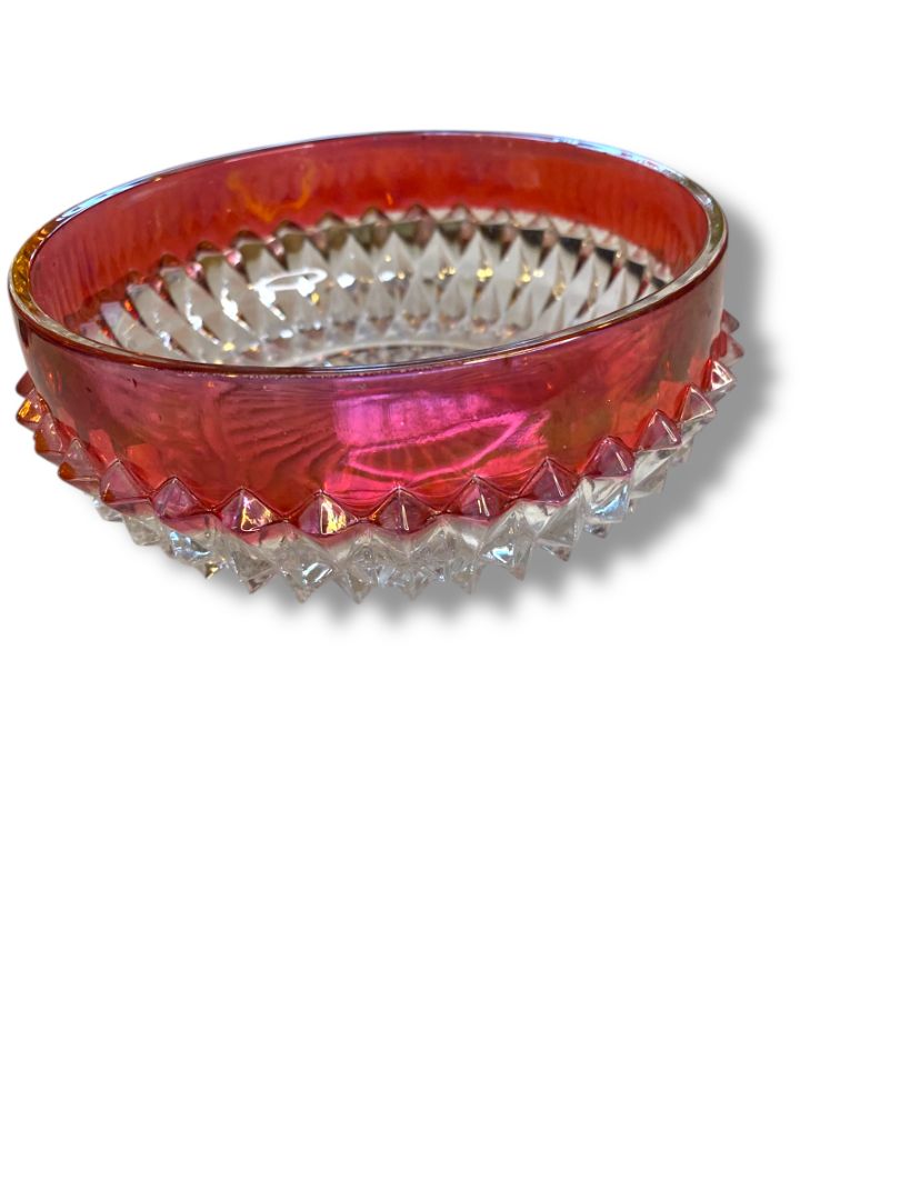 Vintage Indiana Glass Diamond Point Ruby Red Flash Candy Dish Bowl 5"