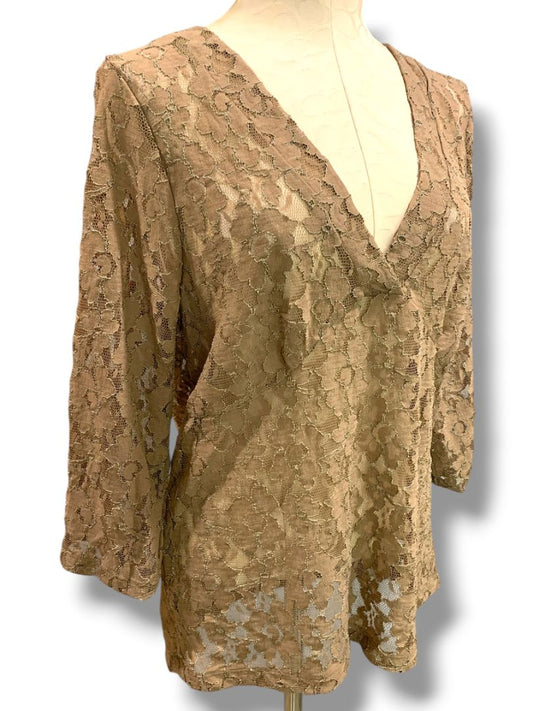 XL Old Navy Womens New Sheer Stretch Lace Shirt Brown